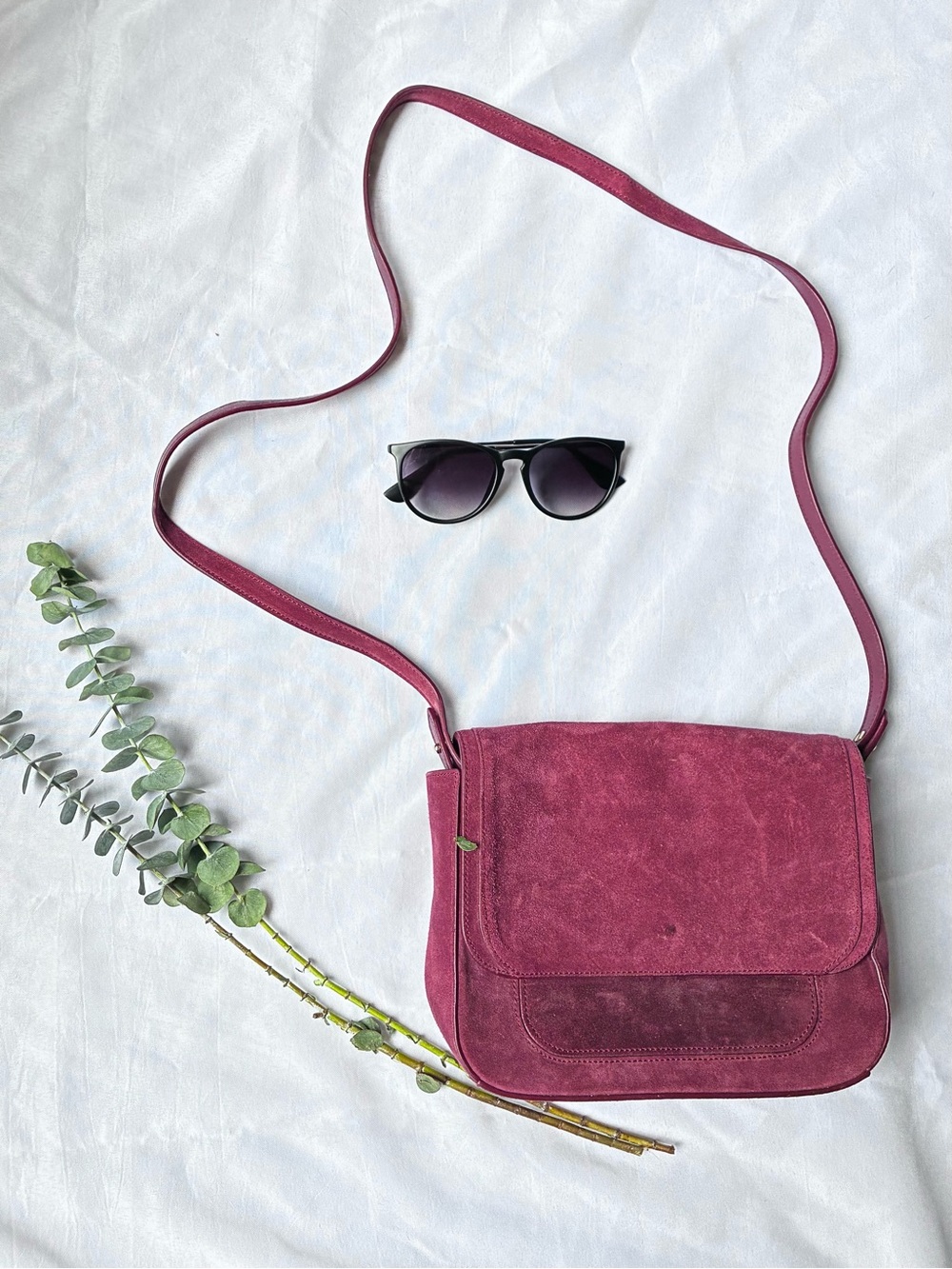 Deep Berry Suede Crossbody Bag